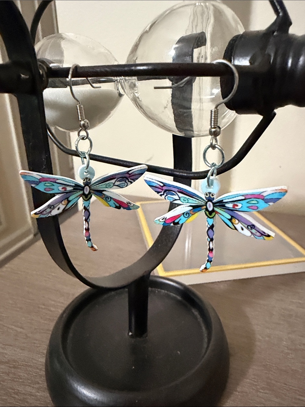 Colorful Dragonfly Dangle Earrings - Blue Multi